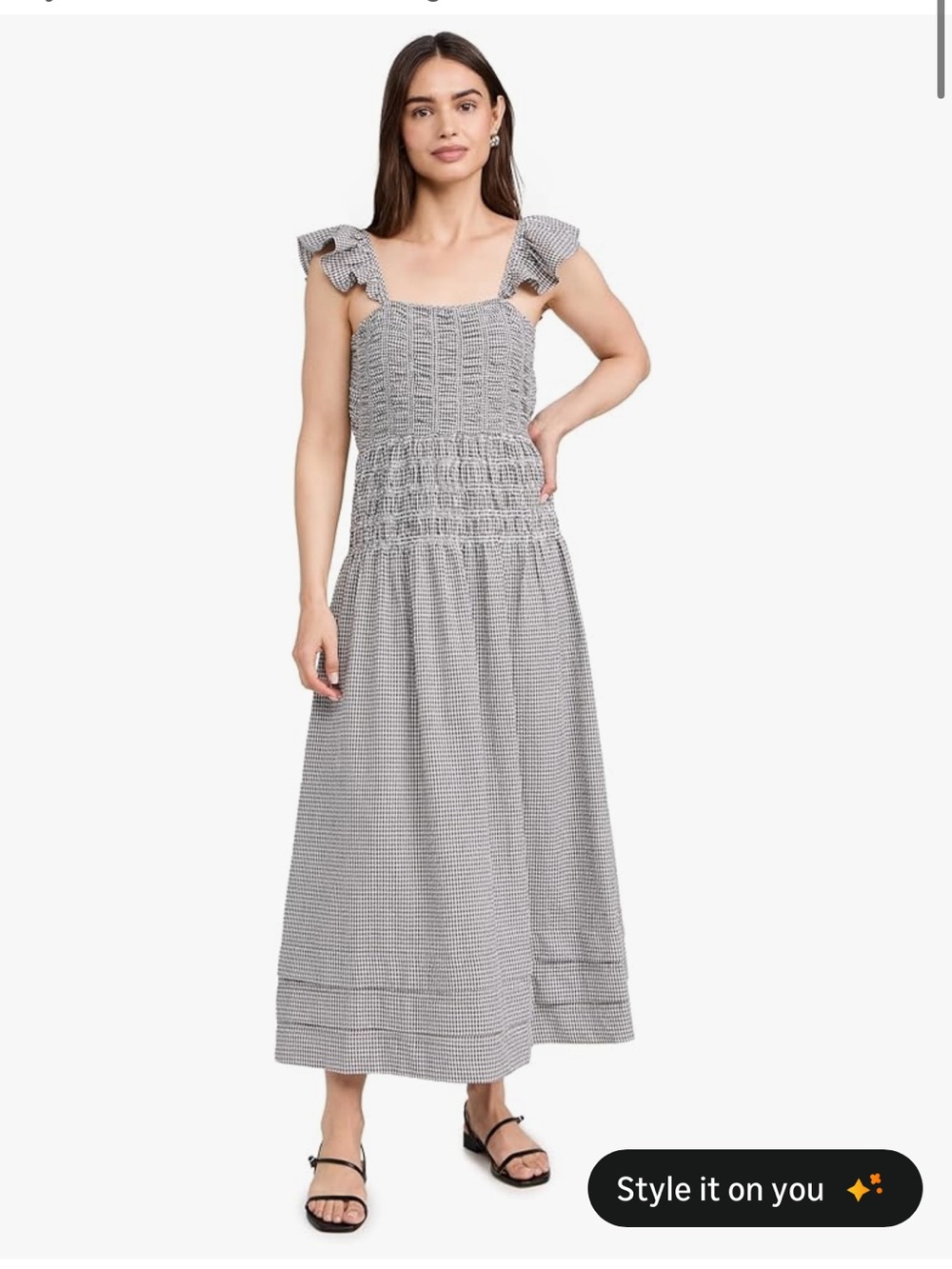 Free People Black and White Gingham Smocked Midi Dress